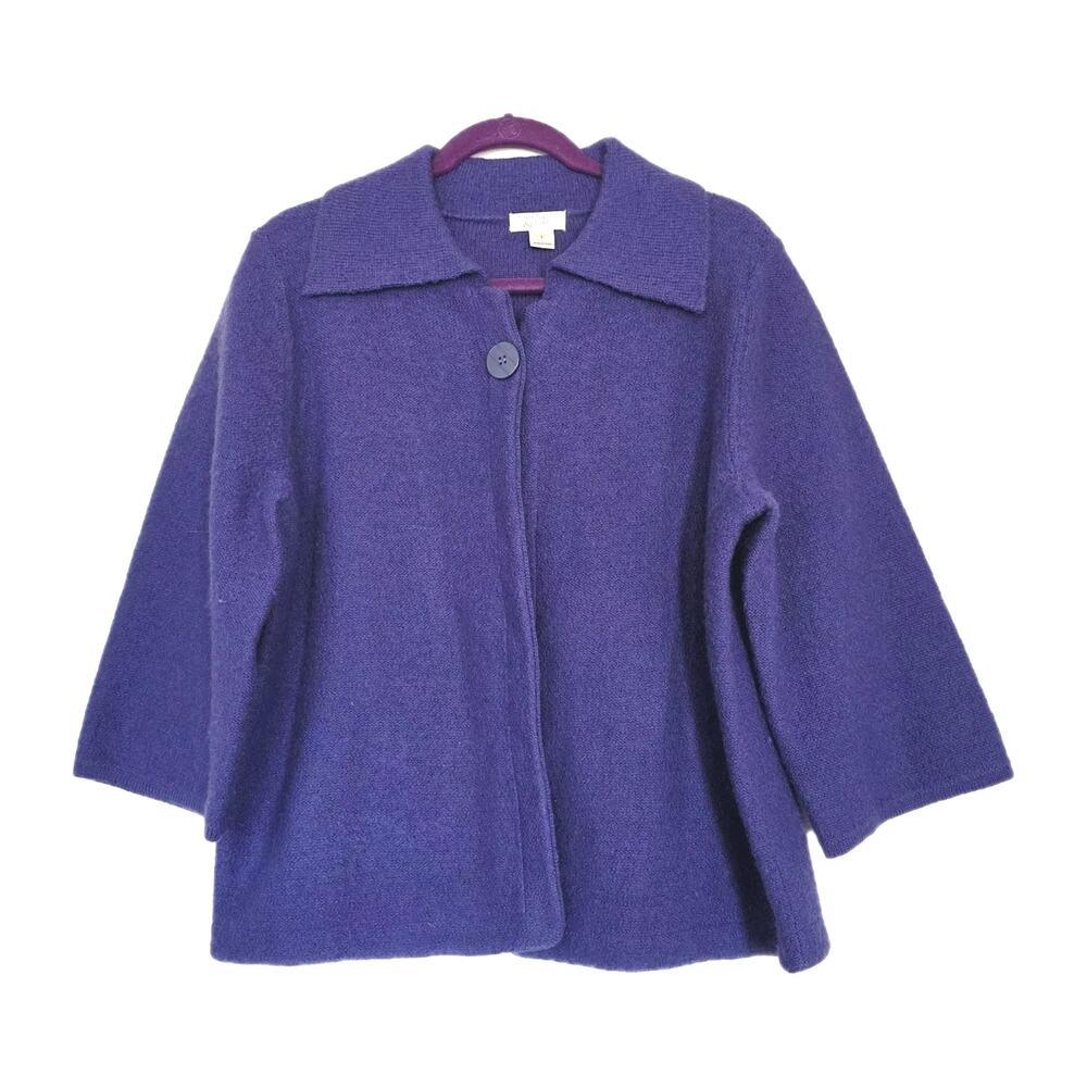 Vtg CJ Banks Boiled Wool Sweater Womans L Purple Business Corpcore Old Money